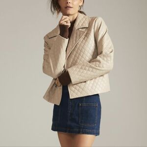 Anthropologie Greylin Taupe Vegan Leather Quilted Cropped Pea Coat Jacket Medium